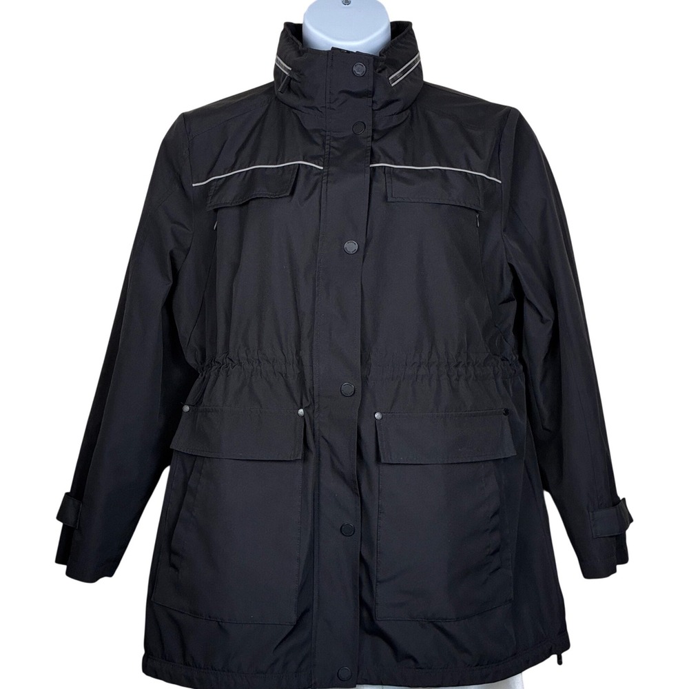MICHAEL Michael Kors Jacket XL black windbreaker‎ hidden hood drawcords pockets